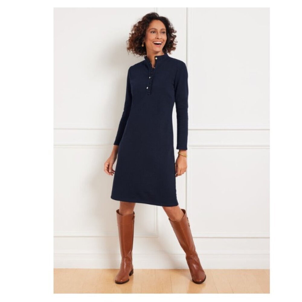 Talbots Navy Cotton French Terry Ruffle Dress - Size L